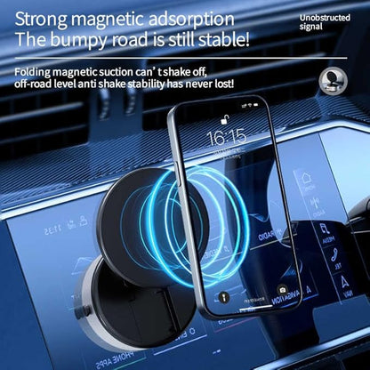 Magnetic Phone Holder for Car, 360° Rotatable Phone Holder, Mini Car Phone Mount with Vacuum Suction Cup, Foldable Stand with Magnetic Ring for Mirror/Shower/Smooth Surface, for all Smartphone